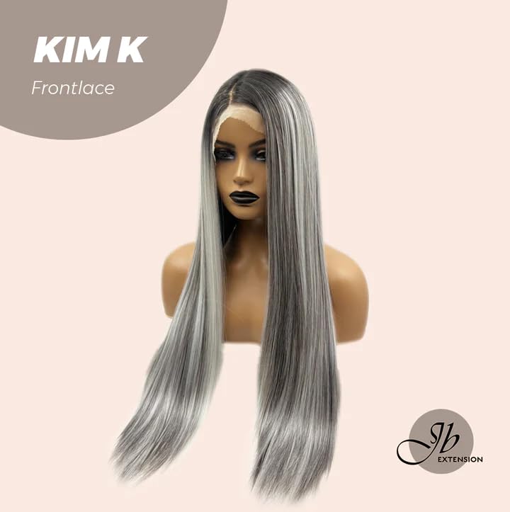 Miniatura 3 de KIM K - Peluca de encaje frontal extra larga, recta, color gris oscuro con reflejos para mujer, pelucas sintéticas naturales para uso diario