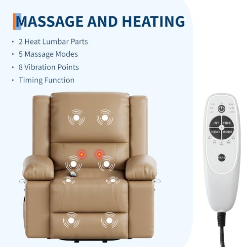 Image of GarveeHome Power Lift Recliner Chair - Heat and Massage, PU Leather Electric Lift Recliner for Elderly & Mobility Impaired, Adjustable Back and Legs, Heavy Duty Lift Chair for Seniors