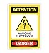 AUA SIGNALETIQUE - Panneau Signalisation avec Coins arrondis - Attention Armoire Électrique - 150x210 mm, Vinyl adhésif