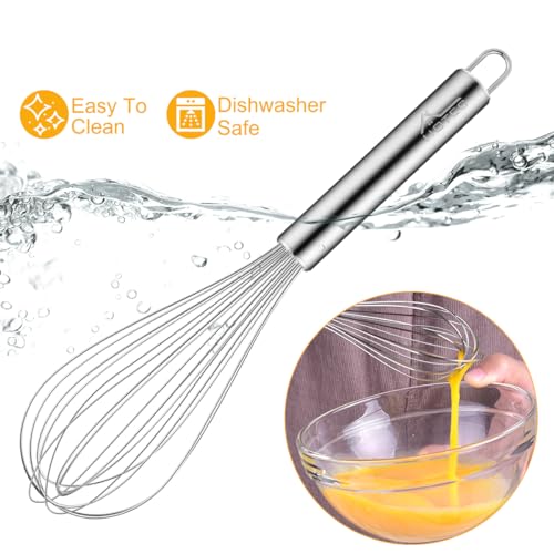 Image of HOTEC Stainless Steel Whisk Set of 4, Food Grade Balloon Whisk Egg Beater, Thicken Wire Mixing Whisk for Baking, Cooking, Whisking Cream, Sauce, Pancake Batter