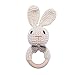 Wooden Baby Rattle Lovely Crochet Bunny Ring Rattle Baby Toys,Beige Bunny