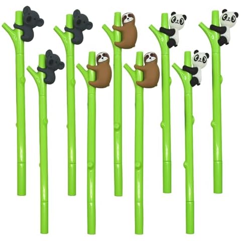 Lopenle 12PCS Cute Sloth Pens Novelty Animals Pens Panda Pens Koala Gel Pens 0.5mm Black Ink Gel Pen For School Party Birthday Christmas Office Cover