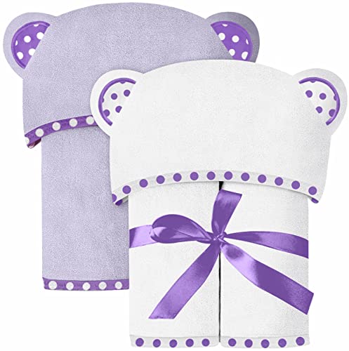 Image of ELSVIN Set of 2 Hooded Baby Towels – White and Purple – Luxurious, Large and Super Absorbent – 30 x 30 Inch – Soft and Suitable for Infants, Toddlers and Kids – 400 GSM