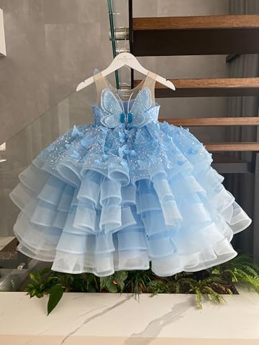 Butterfly Flower Girl Dress Appliques Princess Lace Puffy Tiered Pageant Birthday Party Ball Gowns2