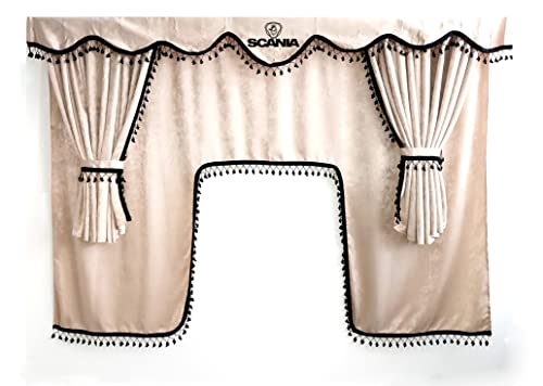 Ensemble complet de rideaux pour camion avec pompons avec logo SCANIA Beige