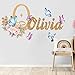 Pegatinas Pared Decorativas Flores y Mariposas Nombre Personalizado - Vinilos de Pared Decorativos Infantiles con Nombre - Vinilo Adhesivo Pared Personalizado para Habitacion - Pegatinas Infantiles