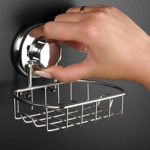 HASKO 2-Pack Suction Cup Soap Holder – Bar Soap Dish for Shower with Hooks for Bathroom – Optional Mounting with Adhesive Tape or Glue – Includes 2 Soap Savers – Polished Stainless Steel SS304 - Thumbnail 4