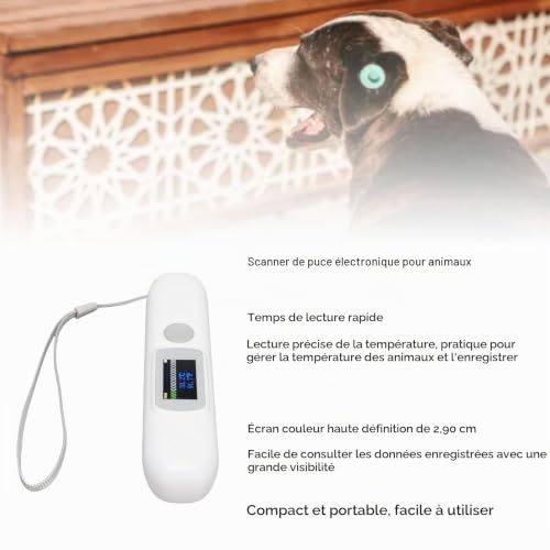POENVFPO Scanner de Puces pour Animaux de Compagnie, Lecteur Bluetooth pour Puces ISO FDX B avec Surveillance de la Température et Affichage Couleur – vue 3