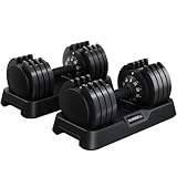 Yaheetech 5-in-1 Manubri Set di 2 Regolabili da 5kg a 25kg, Manubrio Regolabile in 1 Secondo per Allenamento Fitness Palestra Casa Ufficio Nero