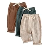 Ltvoo Toddler Baby Boys 3 Pack Elastic Waist Casual Pants Sets Solid Color Trousers Spring Summer Fall Outfits for 6M-3Y (12-18M)