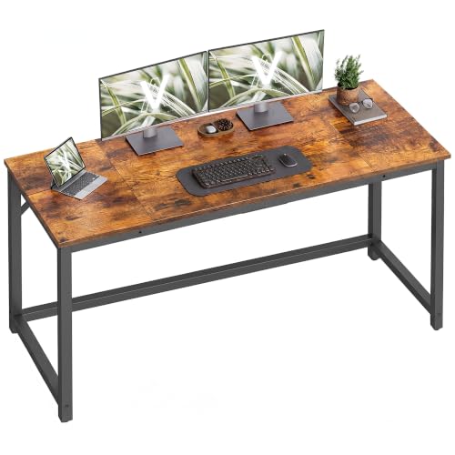 Image of VASAGLE Computer Desk, Office Work Desk, 55.1 x 19.7 x 29.9 Inches | For Study, Bedroom, Home Office, Living Room, Rustic Brown and Black ULWD214K101