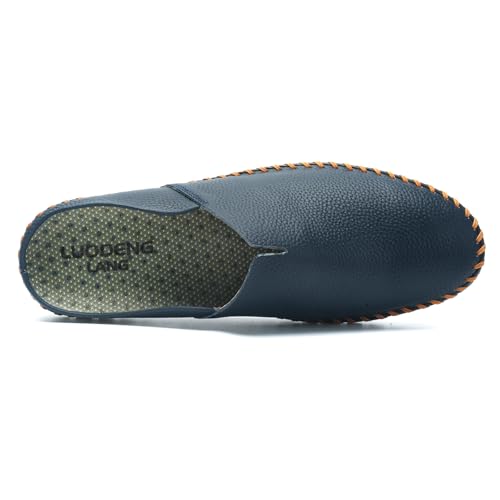 Image of Men's Slip-On Loafers Mules Clog Handmade Leather Slippers Hand Stitched no-Heel Casual Shoes for Men Breathable Comfortable Soft