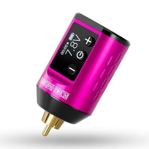 Wormhole Tattoo Battery Pack Rechargeable Tattoo Power Supply 1500mAh Dot Working Mode Lightweight Lithium Charger for Professionals - Suitable for All Standard Tattoo Pens on The Market - Pink