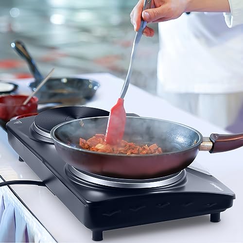 CUSIMAX Electric Hobs, 2500W Electric Hot Plates for Cooking Portable Hob, Cooktop Table Top Hob with 2 Cast Iron Double Hot Plate with Dual Temperature Control, Black Stainless Steel - Image 4