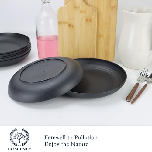 Image of Homienly Dinner Plates Set of 8 Alternative for Plastic Plates Microwave and Dishwasher Safe Wheat Straw Plates for Kitchen Unbreakable Plate Set (Black, 10 inch)