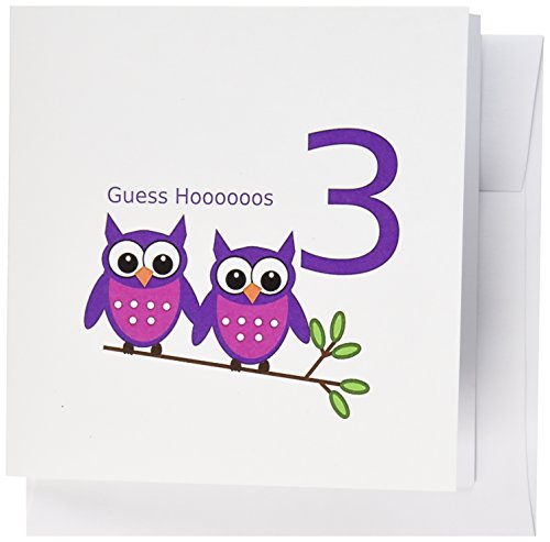 3dRose 8 x 8 x 0.25 Inches Birthday Owl for a 3 Year Old Greeting Cards, Set of 6 (gc_109000_1)