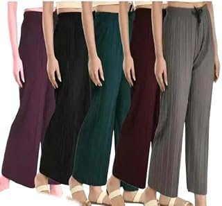 Anvi Traders' Girl's Cotton Linen Loose Relaxed Fit Solid Full Length Elastic Waistband Palazzo_Multicolour_Pack of 5_28 Price In India