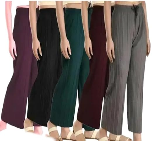 Anvi Traders' Girl's Cotton Linen Loose Relaxed Fit Solid Full Length Elastic Waistband Palazzo_Multicolour_Pack of 5_28