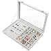 Stylifing Jewelry Tray Showcase Display Storage Organizer Box Vintage Case Multi-Function Gray Velvet & Clear Lid with Lock (2 in 1)