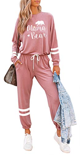ETCYY Women\'s Mama Bear Two Piece Outfits Sets Sweatsuit Long Pant Cotton Pajamas Lounge Set Workout Athletic Tracksuit Romper