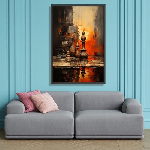 Toile abstraite marron et orange pour réchauffer un mur blanc vide