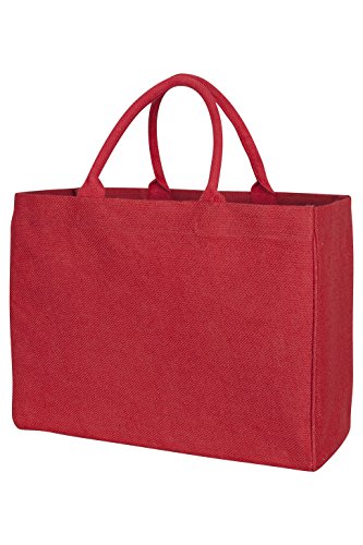 Image of KAF Home Jute Market Tote Bag in Red, Durable Handle, Reinforced Bottom and Interior Zipper Pocket, Generous capacity, 12.5 inch tall x 17 inch wide x 7 inch deep