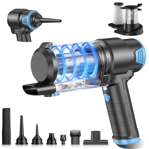 Image of KMM Handheld Car Vacuum Cleaner, 16000PA Air Duster & Vacuum Cleaner, 120W High Power Hand Held Vacuum Cordless, Portable Vacuum Rechargeable with Multi-Nozzles & LED Light for Car, Home, Pet, Office