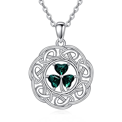 Clover Necklace Sterling Silver Celtic Green Shamrock Pendant Necklaces Irish Jewelry St Patricks Day Gifts for Women