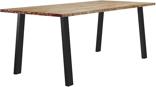 Miniatura 4 de Solid Acacia Wood Dining Table 78.7 x 35.4 in Industrial Rectangular Kitchen Table Seats 6 Modern Rustic Brown Finish for Dining Room Living Space