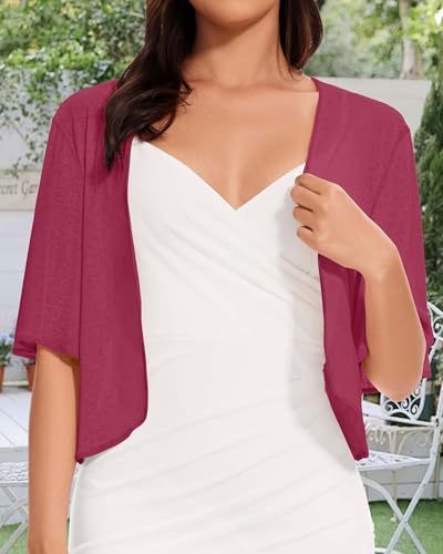 Image of Women Bolero Shrug Cardigan Open Front Cover Up Sheer Short Sleeve Kimonos for Evening Dress