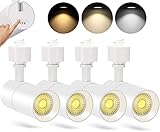 VANoopee 3-Color 10W H Track Lighting Heads Dimmable LED Track Light Heads Bright Rail Ceiling Spotlight Fixtures Accent Task, 3000K 4000K 5000K, Flicker Free CRI90+ 36° 1000lm, Matte White, 4 Pack
