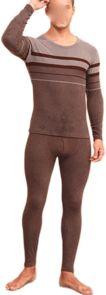 Men's Horizontal Striped Thin Velvet Thermostatic Underwear, Men's Autumn Clothes Thermal Underwear