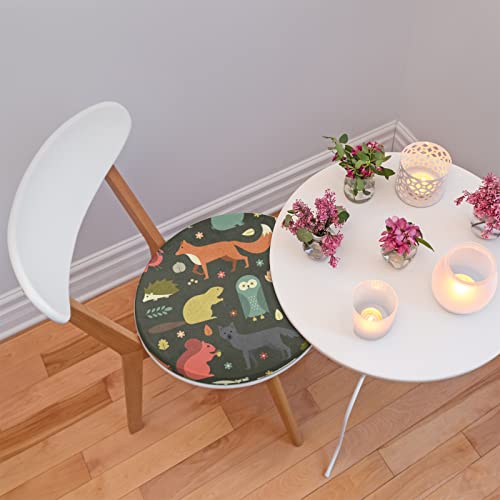 Chair Pads Owl Squirrel Round Chair Cushions, Fabric Chair Pillow, Comfort Softness Seat Cushion For Dining Chair, Fox Wolf Thicken Chair Padding For Refurbishment Diameter 14.5In #TOP3