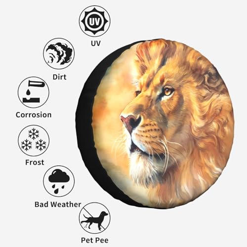 Image of Lion Spare Tire Cover Wheel Protector Weatherproof Wheel Cover Universal Decorative Accessories for Camper RV SUV Travel Trailer 15 inch