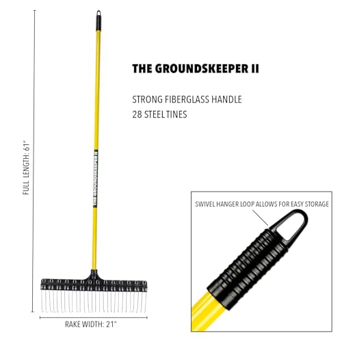 image for THE GROUNDSKEEPER II Rake 55-inch Lightweight Fiberglass Handle, 21-in