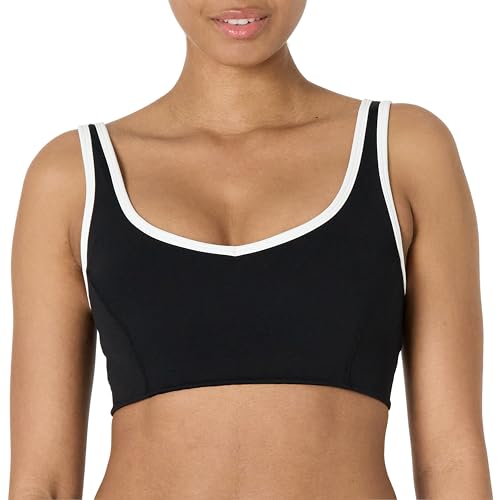 Amazon Essentials Women's Active FormFlex Buttery Soft Light Support V-Neck Sports Bra with Contrast Trim