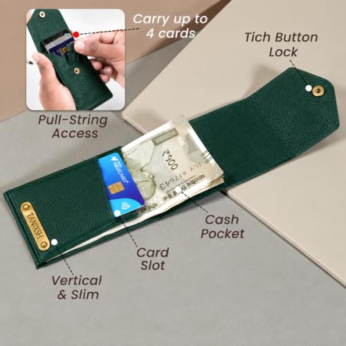 Image of Personalized Slim Wallet for Men, Card & Cash Holder (Green)