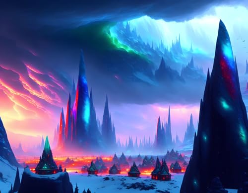 Poster toile Arctic Elven City 58x90cm pour décoration salon fantasy