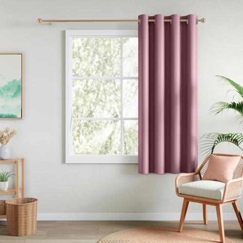 Image of Rivermoor 5 Feet Blackout Curtains Set of 1 | Solid Window Curtain for Living Room & Bedroom | Dusty Rose | 80% Room Darkening | 250 GSM | Acrylic Eyelet | 114 x 152 cm