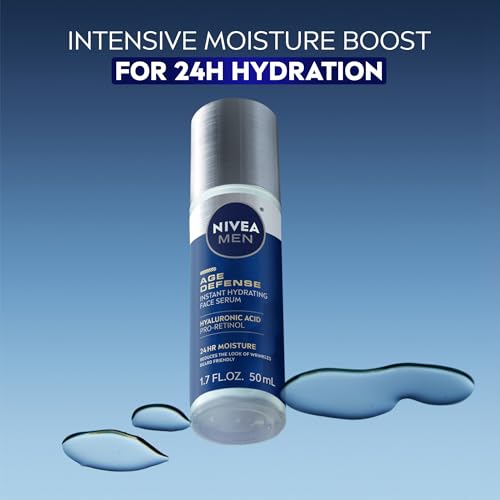 NIVEA MEN Age Defense Instant Hydrating Face Serum for Dry Skin, With Pro-Retinol and Hyaluronic Acid, Facial Serum Helps Reduce Look of Fine Lines and Wrinkles, 1.7 Fl Oz Bottle - Image 2