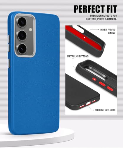 Image of WOW IMAGINE Back Cover for Samsung Galaxy S24 FE 5G | Shockproof Tough Leather Texture Hard Mobile Case | Ultra Slim Non-Slip Grip | Inner Velvet Fabric | Metal Camera Ring - Blue