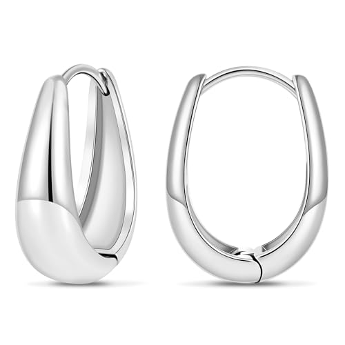 micuco Silvertone Chunky Hoop Earrings for Women 18K White Gold Plated 20mm