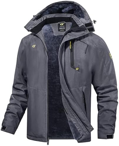 Tyhengta Herrenjacke Winter Fleece Skijacken Wasserdichte Outdoor Wanderjacke Winddichte Gefüttert Wintermäntel mit Kapuze