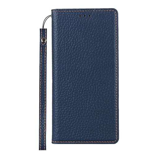 Étui iPhone 8 Plus bleu marine protection antichoc cuir rabat aimanté et sangle poignet