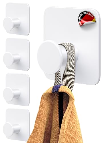 4smile colgador toalla baño sin taladro - 5 piezas- ganchos adhesivos para pared diseño moderno colgadores resistentes Blanco perchas autoadhesivos fuertes