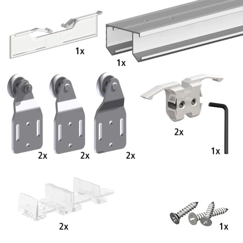 Kit de Herrajes para Puertas de Clóset Correderas - Riel Doble de 106 pulgadas para 2 o 3 Puertas de Hasta 100lbs - SLID'UP 110 miniatura 2