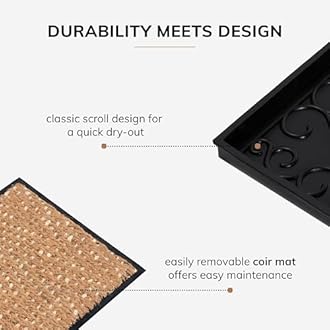 Anji Mountain Heavy Duty Waterproof Rubber Shoe Storage Mat Organizer/Boot Storage Tray Multi Use for Entryway with Coir, Tan and Khaki Insert, Fits 4 Pair (46.5" Wide)