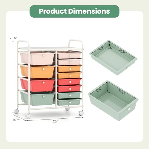 Image of LDAILY 12 Drawer Rolling Storage Cart, Rolling Cart with Drawers for Classroom, Art Supply Craft Organizer on Wheel with Metal Frame & Handles for Home Office School (Macaron, 12 Drawer Left-Right)