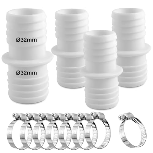 kudmwcc 4 connettori per tubi da 32 mm, adattatore per piscina da 32 a 32, connettore per tubo per piscina con 8 fascette in acciaio inox