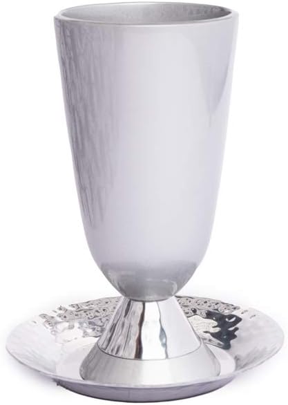 EMANUEL Yair Kiddush Cup Anodized Silver Aluminum with Hammered Finish (CUK-1)